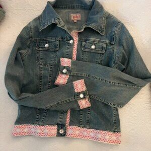 Designer jean jacket with rhinestone buttons by Molly B for any occasion!
